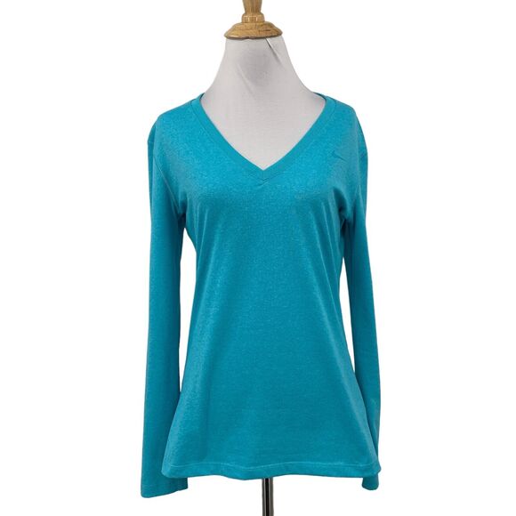 Nike Shirt Women S Small Peacock V Neck Regular Dri Fit Long Sleeve Pullover Tee - Picture 1 of 9